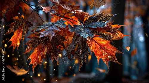 Autumn sale web banner. Shiny backdrop with seasonal special offer. Beautiful background with the falling leaves. Vector illustration.