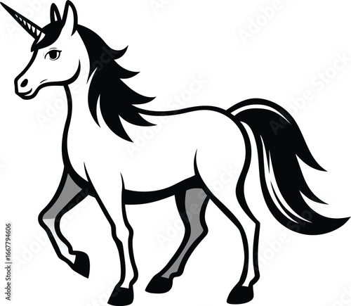 unicorn walking calmly with lowered head