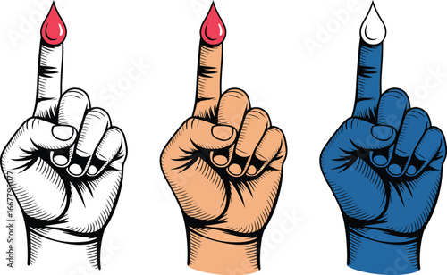 A set of illustrative hands with blood and liquid drops on the fingertip, a powerful symbol for diabetes awareness and medical analysis concepts