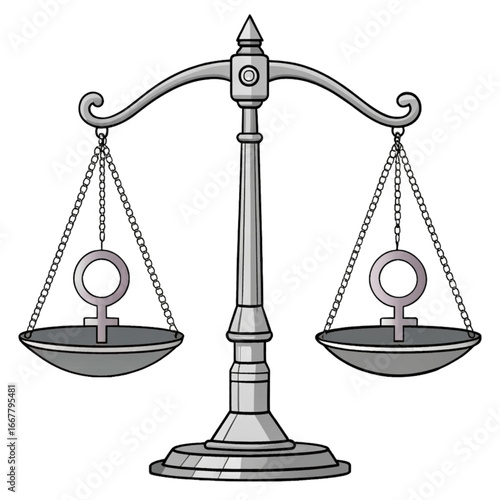 Feminist symbol on balance scale representing equality and justice, perfect for social justice campaigns