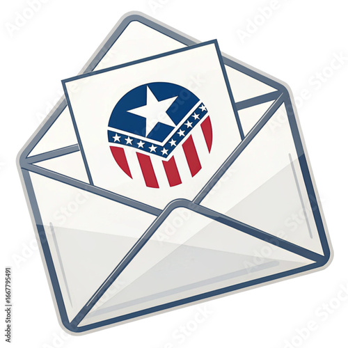Patriotic mail concept with American flag emblem, symbolizing elections, democracy, and civic engagement, perfect for campaigns.