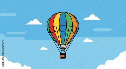 Colorful hot air balloon vector illustration with sky and clouds design for travel and adventure theme use