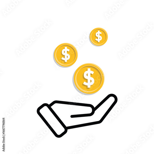 money icon. economy. money in hand. paying, economy, money. Mixed design style
