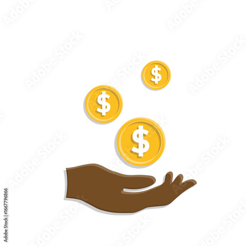 money icon. economy. coin in hand. paying, economy, money. isometric design style