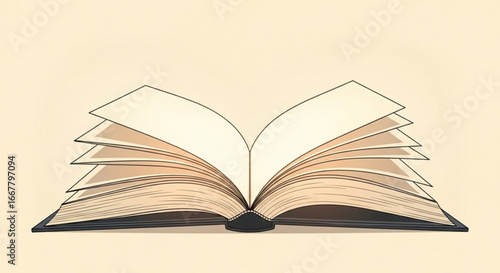 Open book illustration for reading education literature study and learning knowledge concept with blank pages