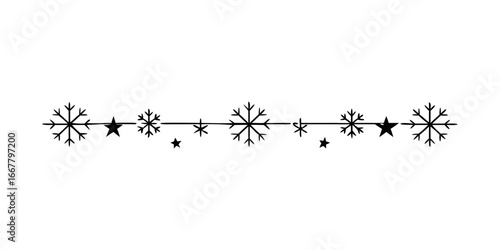 Thin snowflake divider stripe in black vector