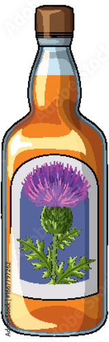 Whisky Bottle with Thistle Label Vector Illustration
