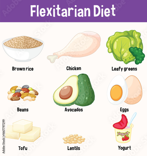 Flexitarian Diet Food Illustration with Various Ingredients