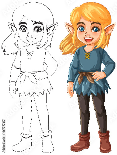 Charming Elf Character in Vibrant Vector Style