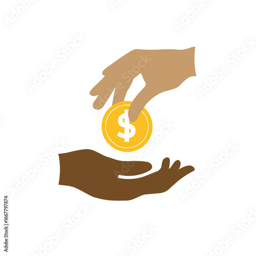 transaction icon. symbol of giving money. two hands giving and receiving money. paying, economy, money. Flat design style