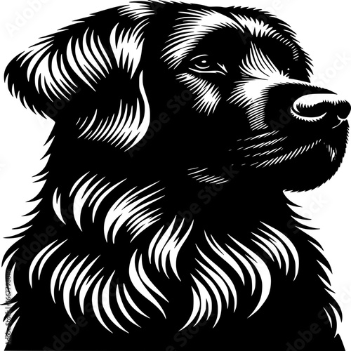 Loyal Companion: A striking monochrome illustration captures the dignified gaze of a black Labrador retriever, its fur artfully rendered with detailed strokes.