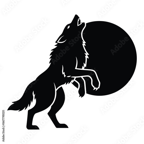 Black wolf howling at large black moon vector silhouette night animal