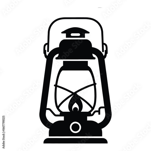 Black silhouette of a vintage kerosene lantern with a flame vector