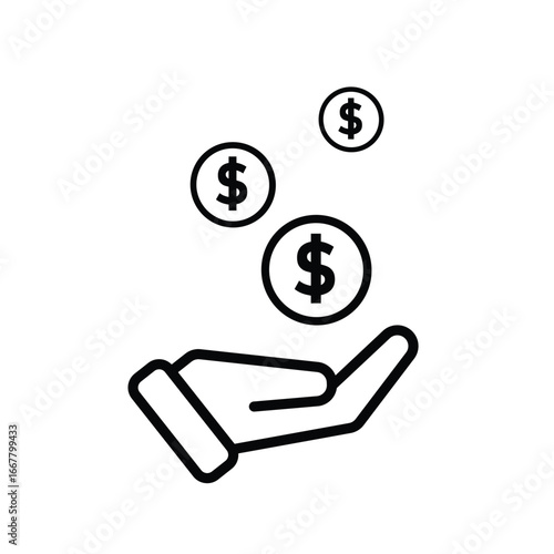 money icon. economy. money in hand. paying, economy, money. Outline design style