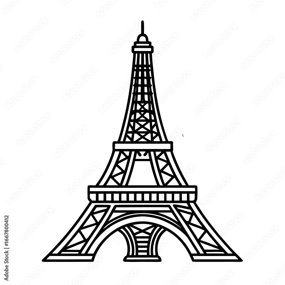 Obraz premium Eiffel Tower vector illustration: a famous French landmark and travel monument in Paris, France
