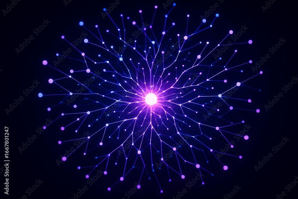 Obraz premium Futuristic Abstract Neon Digital Network with Glowing Connections, Artificial Intelligence Data Grid, and Cyberpunk Virtual Technology Background