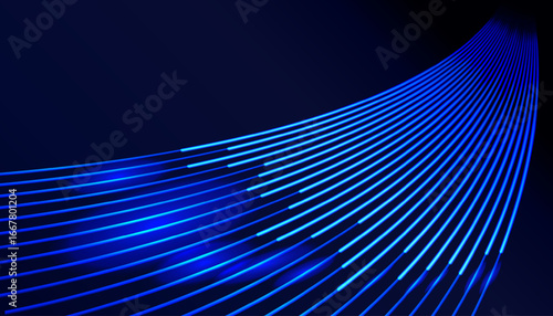 Abstract digital background with glowing blue lines representing data transfer, internet connection, and fiber optic technology on a dark backdrop.