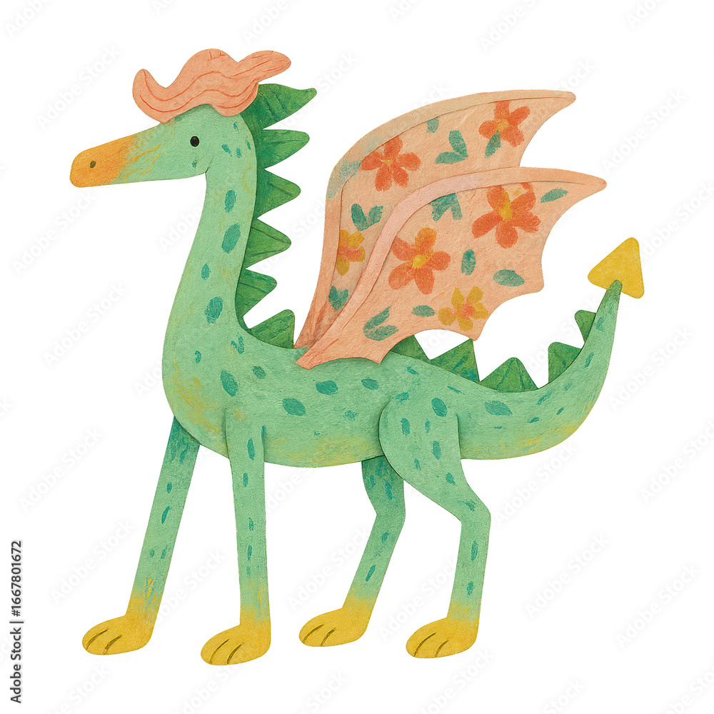 Fototapeta premium PNG Whimsical floral-patterned dragon illustration.