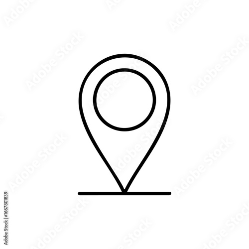 location pin map icon, simple outline design, modern minimalism, black thin stroke