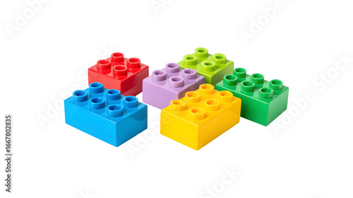 Colorful children's Lego building blocks in playful arrangements
