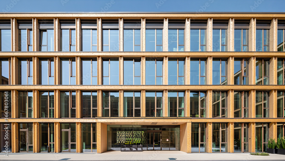 Obraz premium Architecture Timber Facade Modern Minimal Urban AI