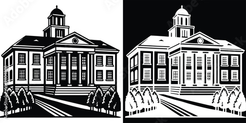 Impressive neoclassical building with grand columns and central tower evokes authority and history, perfect for educational or governmental themes.