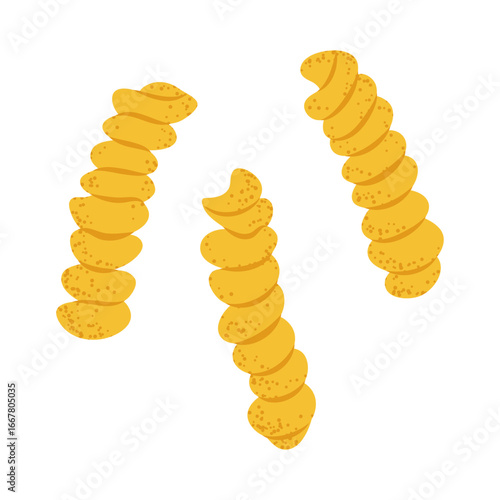 Illustration of rotini pasta. For menu designs or food blogs