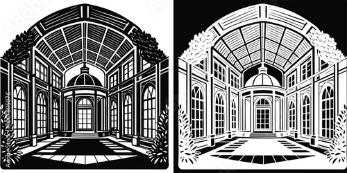 Step into a stunning, light-filled conservatory with elegant architecture and lush greenery, perfect for serene moments.