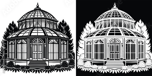 Discover elegant Victorian conservatory nestled amidst lush foliage, a timeless architectural gem for serene escapes.