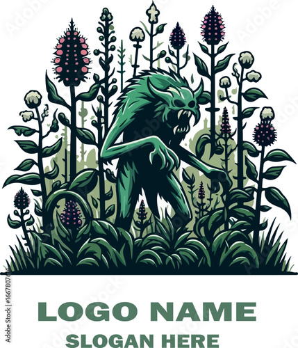 Swamp milkweed monster forest logo icon vector white background .
