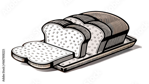 Illustration of six bread slice icons in black and white with varying slice counts and styles silhouette