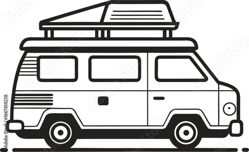 long camper van with rooftop tent box