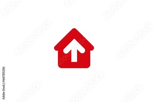 Red house icon with upward arrow, simple design