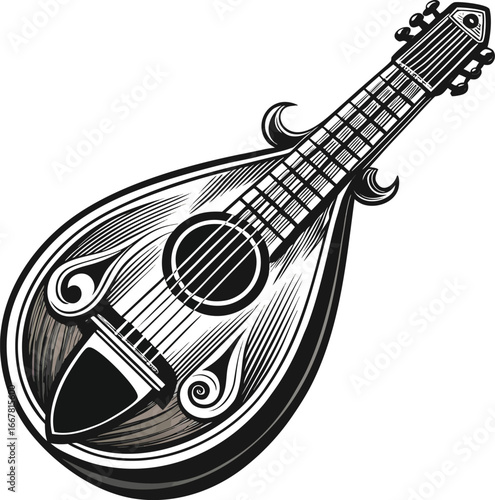 mandolin with detailed strings line art