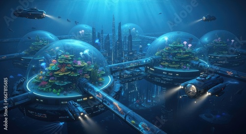 Underwater city futuristic architecture vibrant coral reefs advanced technology sustainable living innovative future