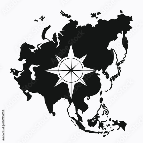 map of asia outlined with compass rose