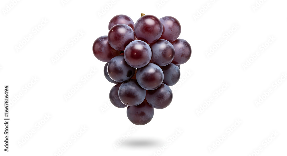 Fototapeta premium floating bunch of purple grapes on white background with natural shine