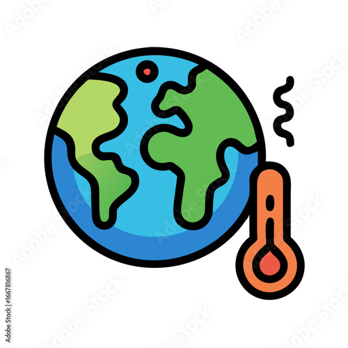Stylized earth icon with thermometer indicating global warming and climate change issues