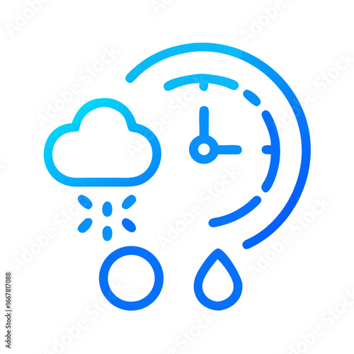 Weather and time icon with rain cloud clock face, concept for time-sensitive forecasting