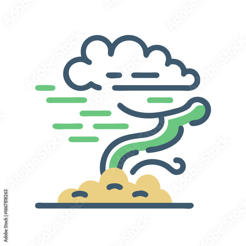 Whimsical Dust Devil Icon with Flat Design Style and Earthy Tones on Black Background