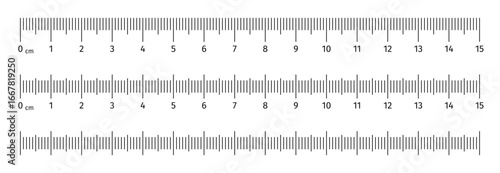Ruler scale with markings and numbers. Size indicators measuring tool. Ruler scale with centimeters and millimeters units. Vector