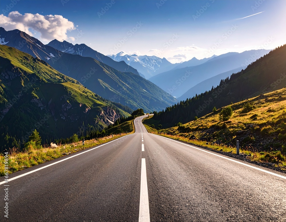 Fototapeta premium empty road in the mountains sunny autumn summer day