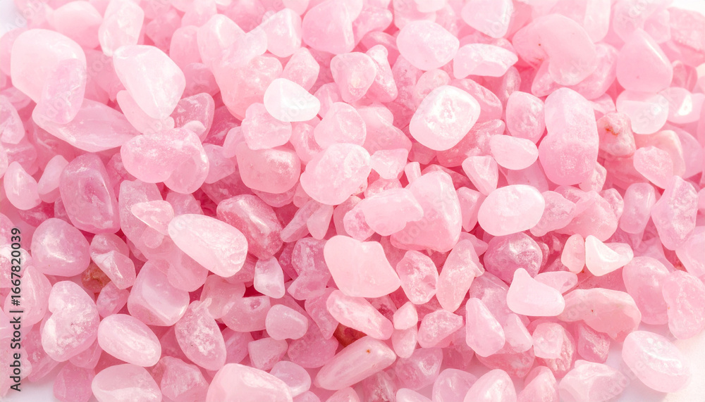 Fototapeta premium Polished rose quartz stones in soft pink shades with gentle shine, natural mineral texture, calming and soothing appearance, relaxation and healing energy