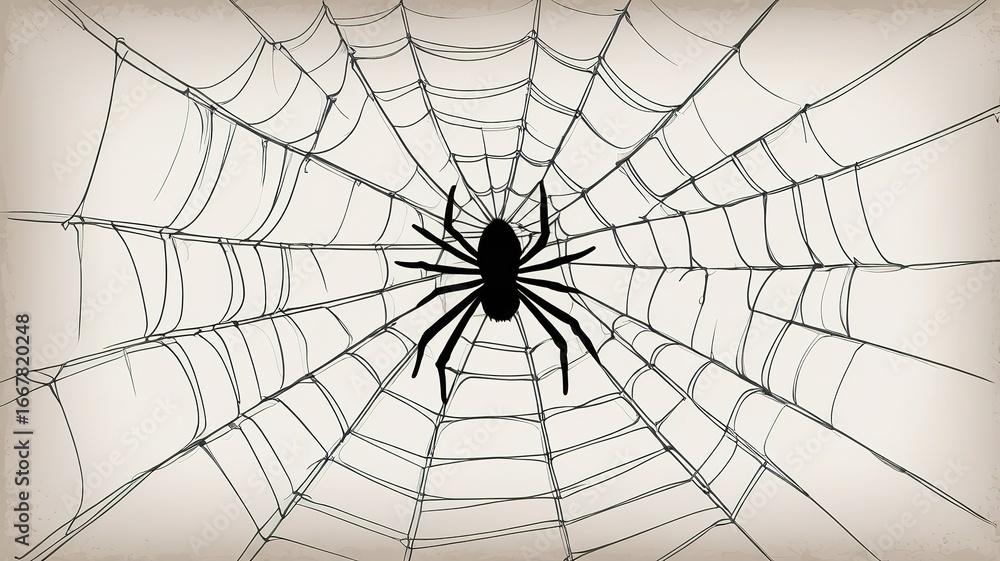 Obraz premium Spider web black and white vector illustration
