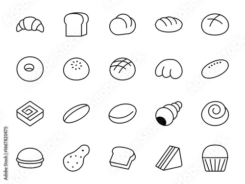 Bread Line Art Icon Set for Menus
