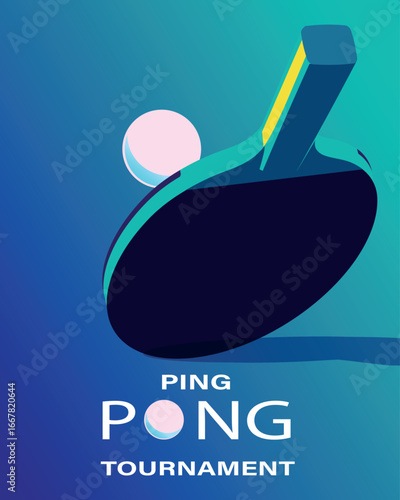 Ping pong tournament, poster flat style, contrast colors, table tennis competition banner design. Tennis club design, training, education, racket sports, active lifestyle, hobby, sport