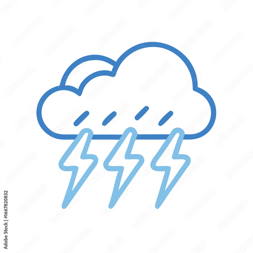 Blue cloud and lightning bolts icon against black backdrop representing stormy weather Blue cloud and lightning bolts icon against black backdrop representing stormy weather