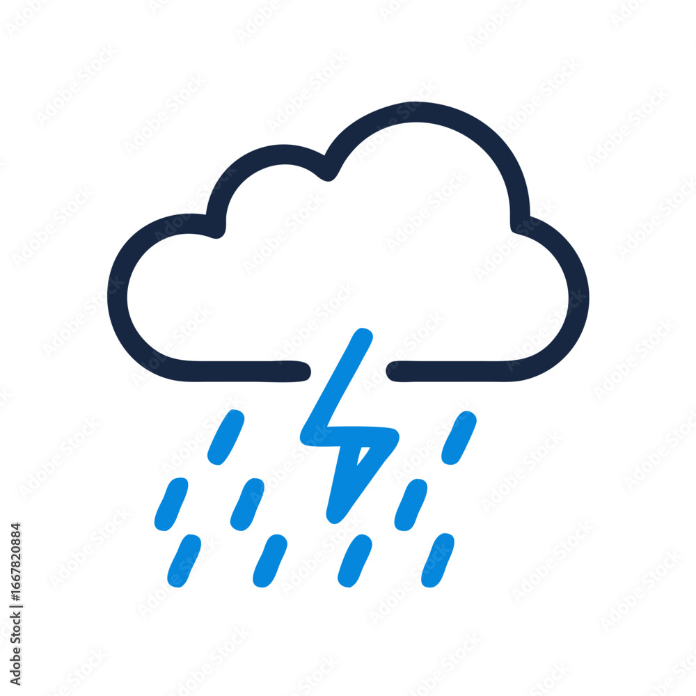 Isolated storm cloud icon with rain and lightning on black backdrop for weather forecasts Isolated storm cloud icon with rain and lightning on black backdrop for weather forecasts
