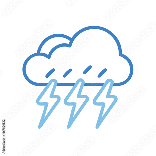 Blue cloud and lightning bolts icon against black backdrop representing stormy weather
