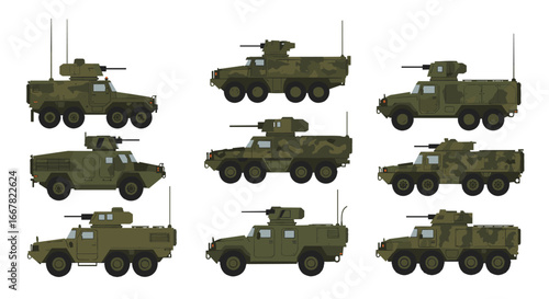Military vehicles collection: camouflage armored transports